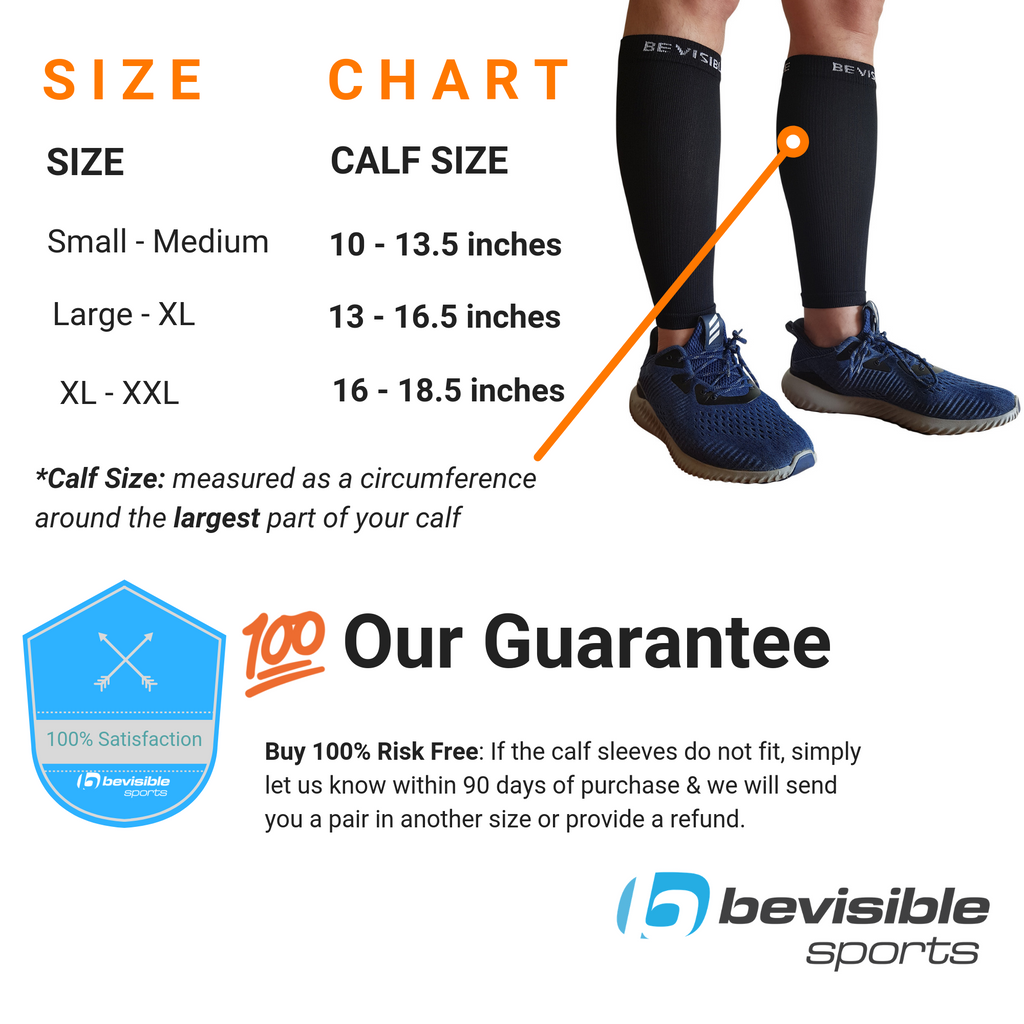 Calf Compression Sleeves - Black - BeVisible Sports - For Men & Women